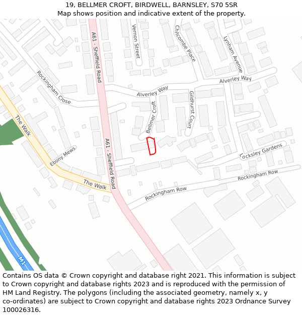 19, BELLMER CROFT, BIRDWELL, BARNSLEY, S70 5SR: Location map and indicative extent of plot