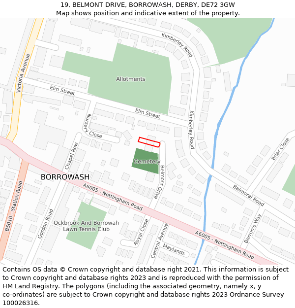 19, BELMONT DRIVE, BORROWASH, DERBY, DE72 3GW: Location map and indicative extent of plot