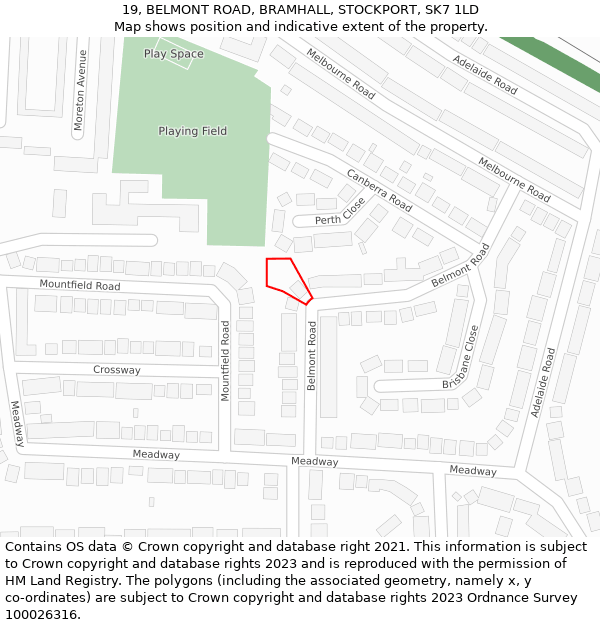 19, BELMONT ROAD, BRAMHALL, STOCKPORT, SK7 1LD: Location map and indicative extent of plot