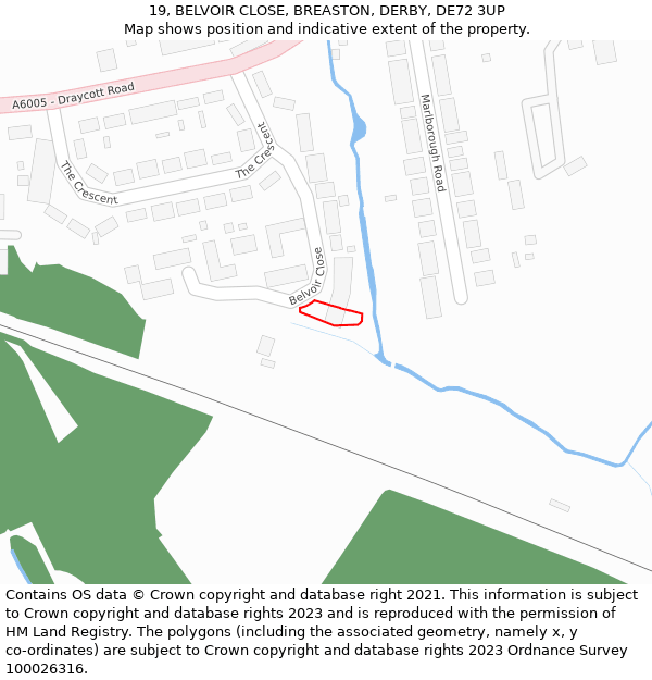 19, BELVOIR CLOSE, BREASTON, DERBY, DE72 3UP: Location map and indicative extent of plot