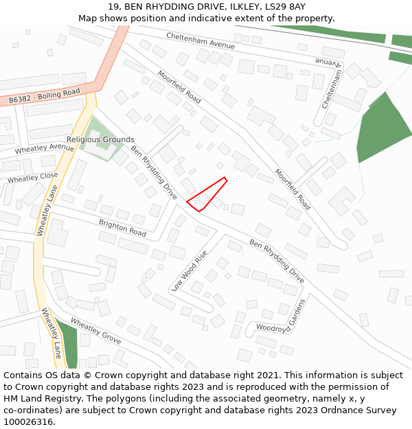 19, BEN RHYDDING DRIVE, ILKLEY, LS29 8AY: Location map and indicative extent of plot