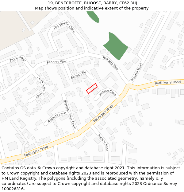 19, BENECROFTE, RHOOSE, BARRY, CF62 3HJ: Location map and indicative extent of plot