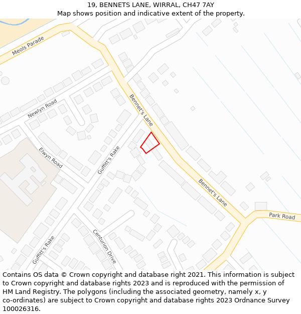 19, BENNETS LANE, WIRRAL, CH47 7AY: Location map and indicative extent of plot