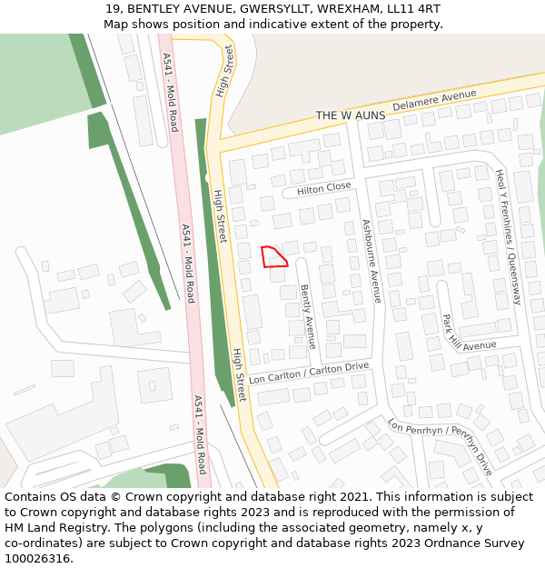 19, BENTLEY AVENUE, GWERSYLLT, WREXHAM, LL11 4RT: Location map and indicative extent of plot