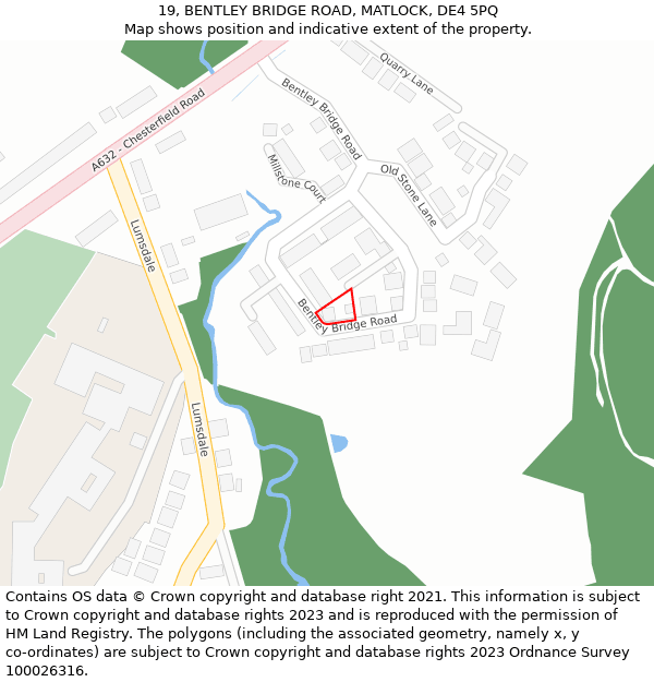 19, BENTLEY BRIDGE ROAD, MATLOCK, DE4 5PQ: Location map and indicative extent of plot