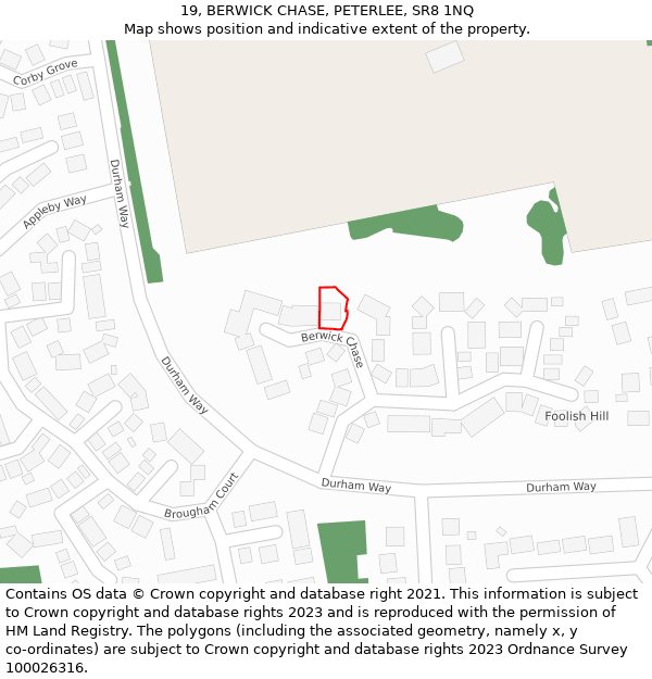 19, BERWICK CHASE, PETERLEE, SR8 1NQ: Location map and indicative extent of plot