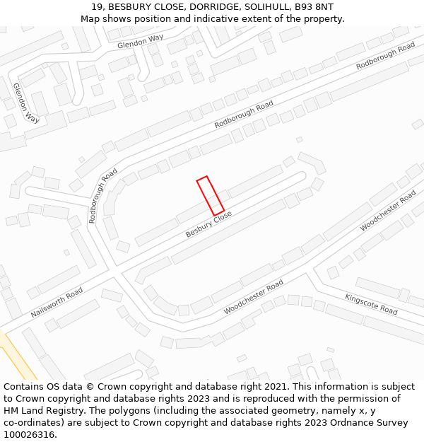 19, BESBURY CLOSE, DORRIDGE, SOLIHULL, B93 8NT: Location map and indicative extent of plot