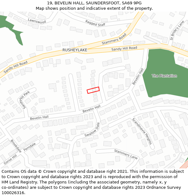 19, BEVELIN HALL, SAUNDERSFOOT, SA69 9PG: Location map and indicative extent of plot