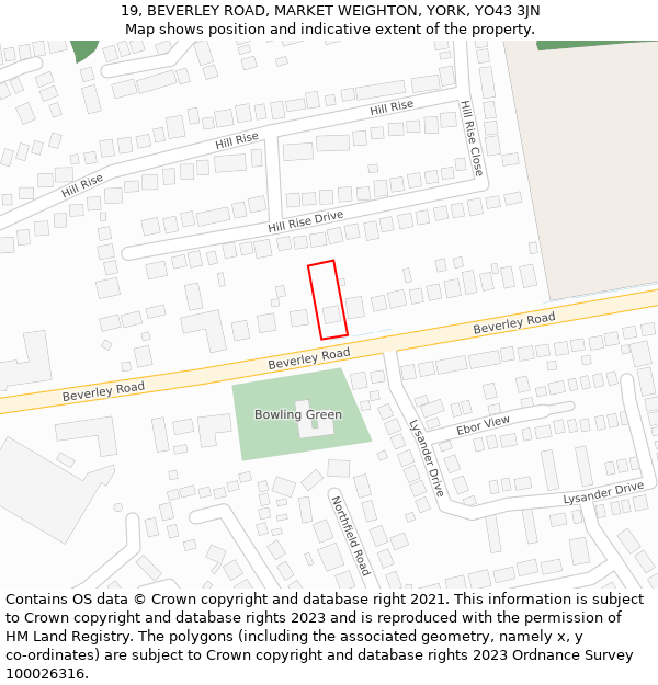 19, BEVERLEY ROAD, MARKET WEIGHTON, YORK, YO43 3JN: Location map and indicative extent of plot