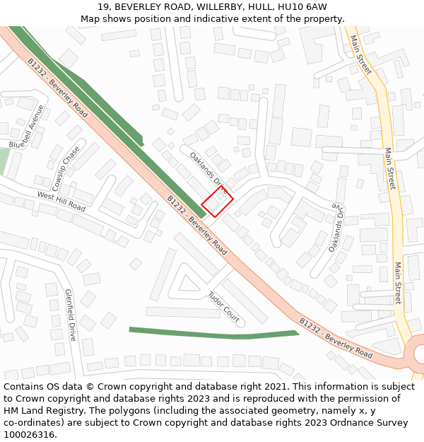 19, BEVERLEY ROAD, WILLERBY, HULL, HU10 6AW: Location map and indicative extent of plot