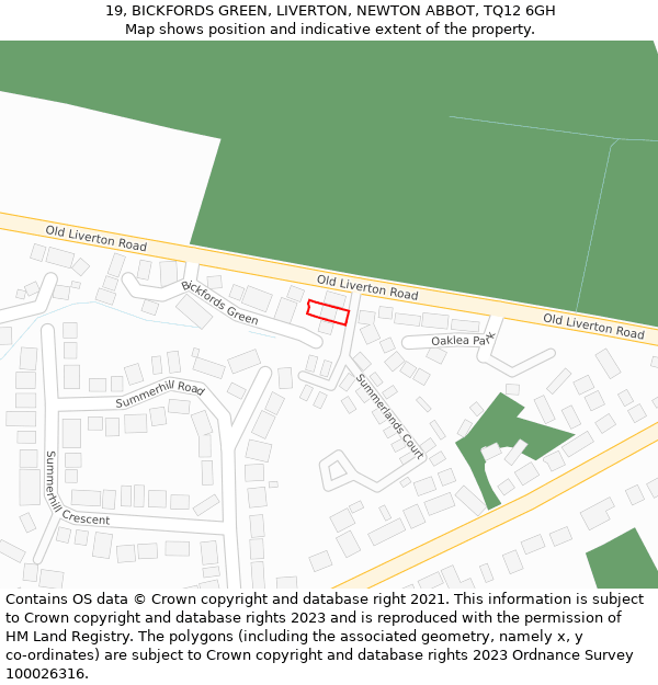 19, BICKFORDS GREEN, LIVERTON, NEWTON ABBOT, TQ12 6GH: Location map and indicative extent of plot