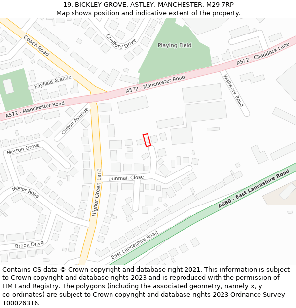 19, BICKLEY GROVE, ASTLEY, MANCHESTER, M29 7RP: Location map and indicative extent of plot