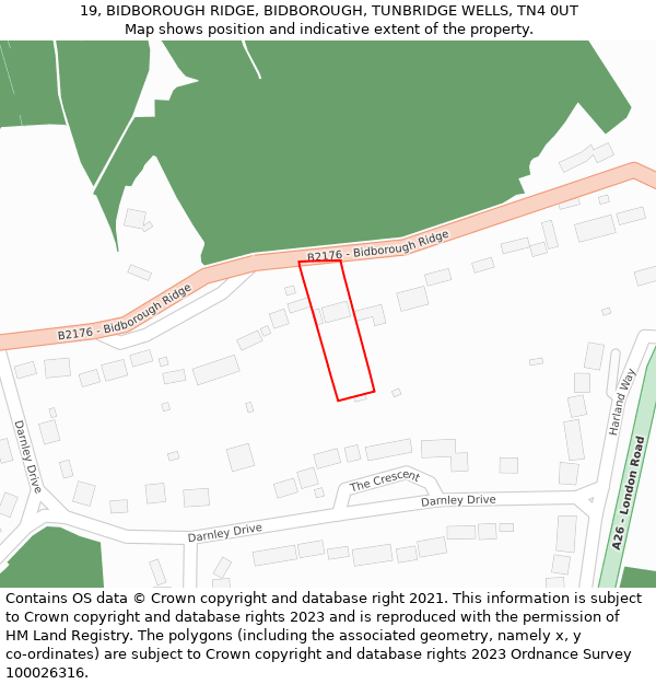 19, BIDBOROUGH RIDGE, BIDBOROUGH, TUNBRIDGE WELLS, TN4 0UT: Location map and indicative extent of plot