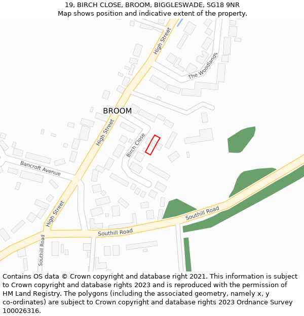 19, BIRCH CLOSE, BROOM, BIGGLESWADE, SG18 9NR: Location map and indicative extent of plot