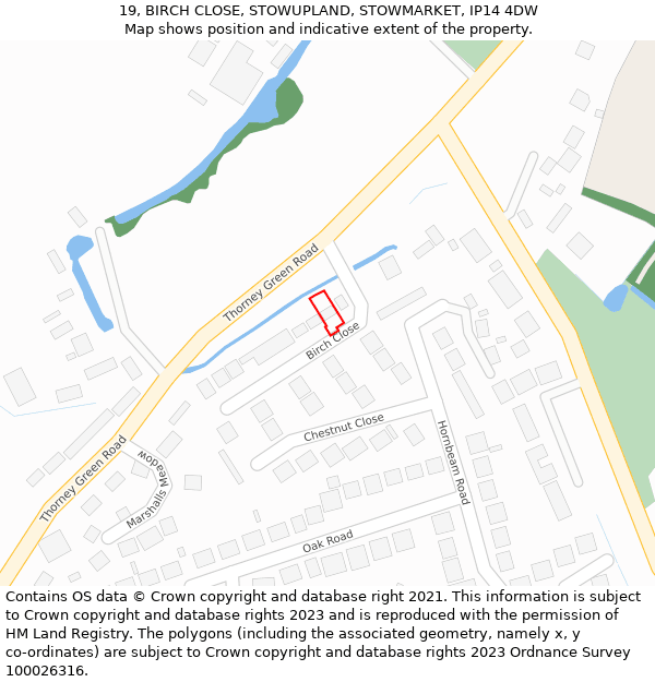 19, BIRCH CLOSE, STOWUPLAND, STOWMARKET, IP14 4DW: Location map and indicative extent of plot