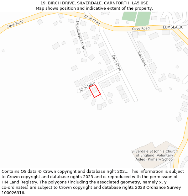 19, BIRCH DRIVE, SILVERDALE, CARNFORTH, LA5 0SE: Location map and indicative extent of plot