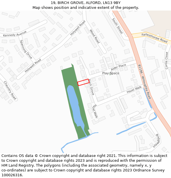 19, BIRCH GROVE, ALFORD, LN13 9BY: Location map and indicative extent of plot