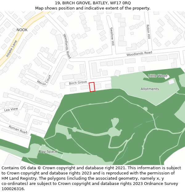 19, BIRCH GROVE, BATLEY, WF17 0RQ: Location map and indicative extent of plot