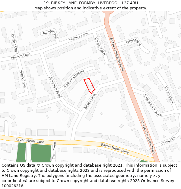 19, BIRKEY LANE, FORMBY, LIVERPOOL, L37 4BU: Location map and indicative extent of plot