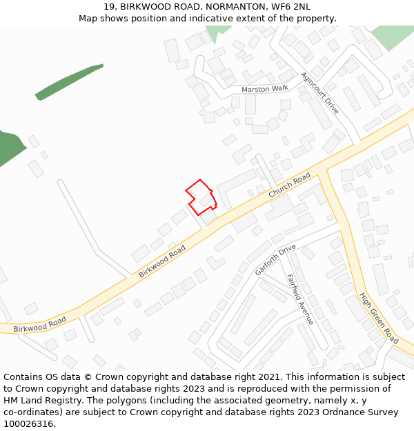 19, BIRKWOOD ROAD, NORMANTON, WF6 2NL: Location map and indicative extent of plot