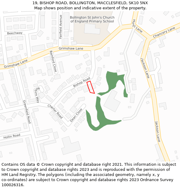 19, BISHOP ROAD, BOLLINGTON, MACCLESFIELD, SK10 5NX: Location map and indicative extent of plot