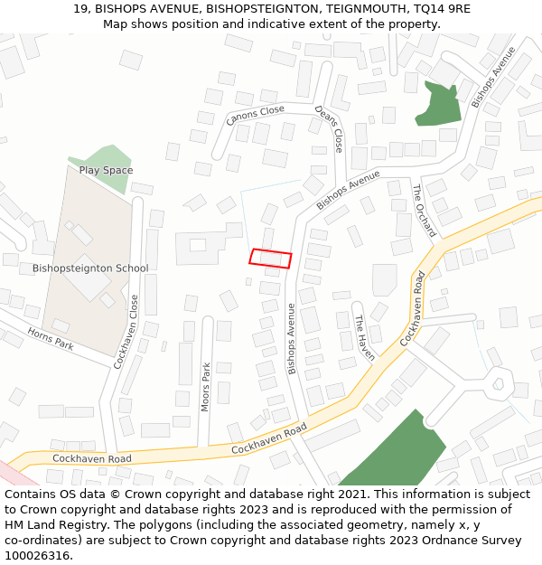 19, BISHOPS AVENUE, BISHOPSTEIGNTON, TEIGNMOUTH, TQ14 9RE: Location map and indicative extent of plot