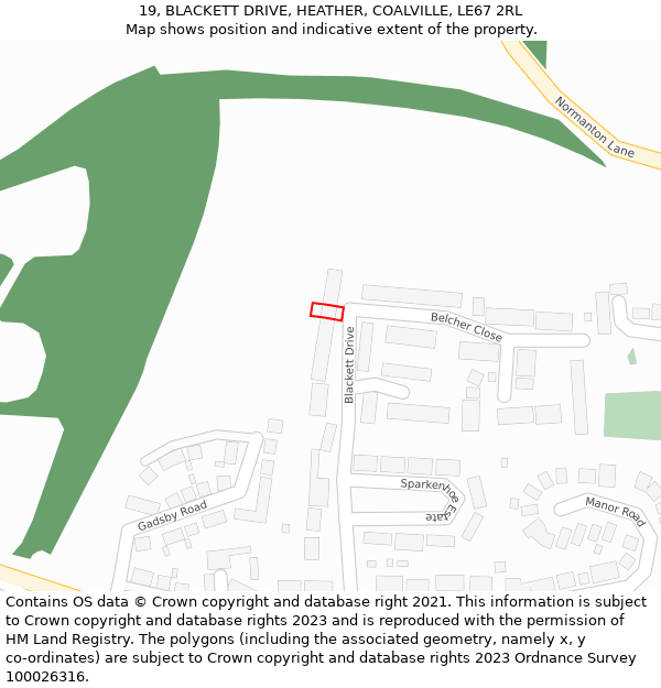 19, BLACKETT DRIVE, HEATHER, COALVILLE, LE67 2RL: Location map and indicative extent of plot