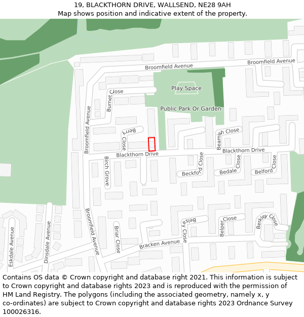 19, BLACKTHORN DRIVE, WALLSEND, NE28 9AH: Location map and indicative extent of plot
