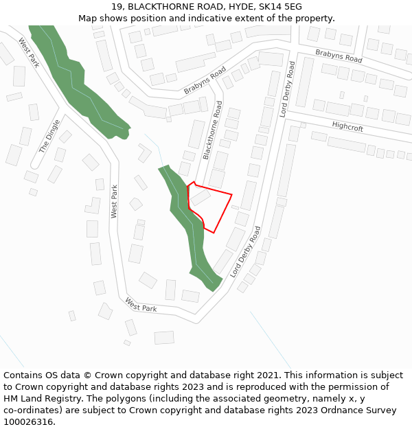 19, BLACKTHORNE ROAD, HYDE, SK14 5EG: Location map and indicative extent of plot