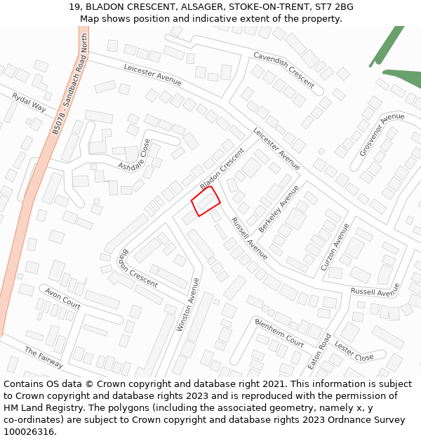 19, BLADON CRESCENT, ALSAGER, STOKE-ON-TRENT, ST7 2BG: Location map and indicative extent of plot