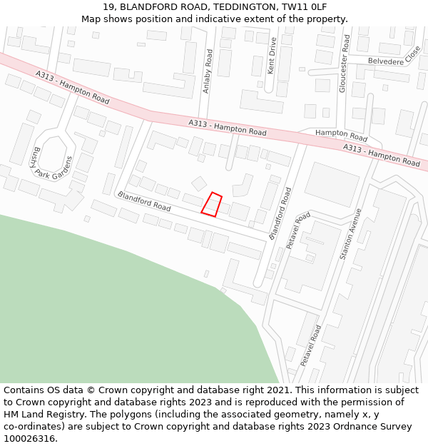 19, BLANDFORD ROAD, TEDDINGTON, TW11 0LF: Location map and indicative extent of plot