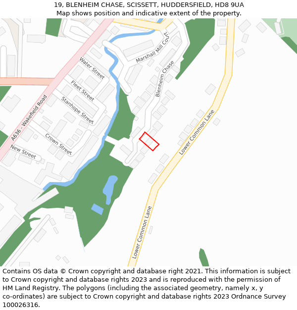 19, BLENHEIM CHASE, SCISSETT, HUDDERSFIELD, HD8 9UA: Location map and indicative extent of plot