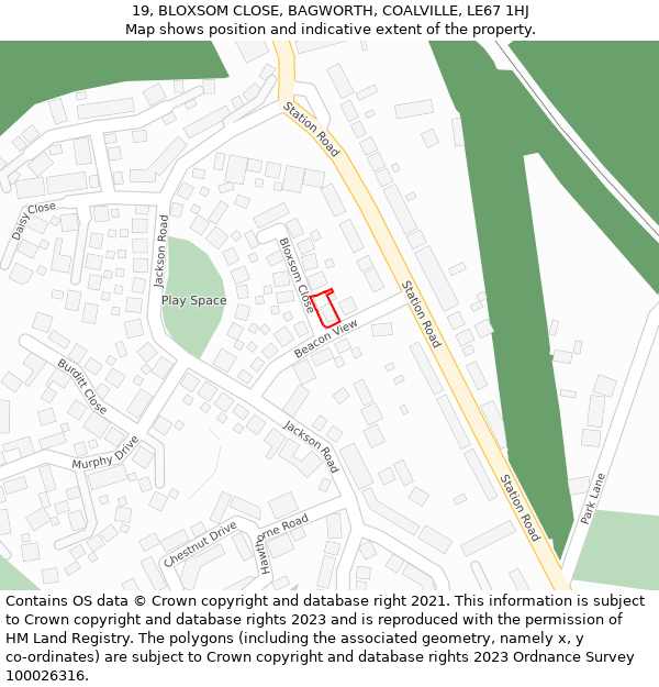 19, BLOXSOM CLOSE, BAGWORTH, COALVILLE, LE67 1HJ: Location map and indicative extent of plot