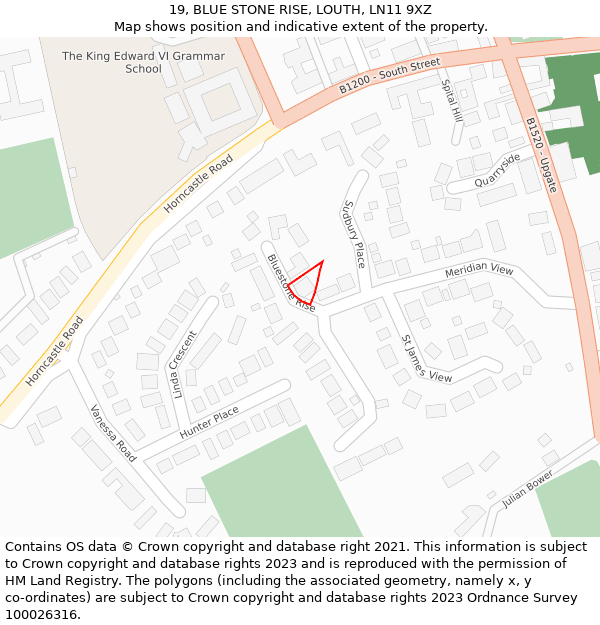 19, BLUE STONE RISE, LOUTH, LN11 9XZ: Location map and indicative extent of plot