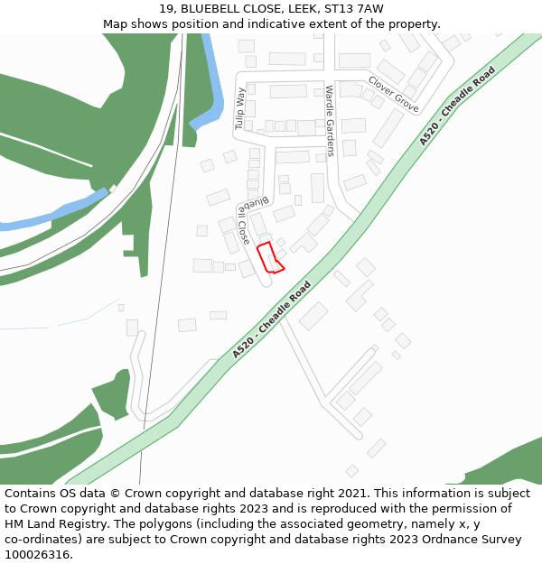 19, BLUEBELL CLOSE, LEEK, ST13 7AW: Location map and indicative extent of plot