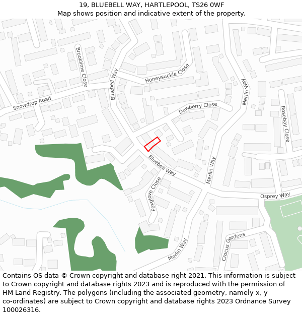 19, BLUEBELL WAY, HARTLEPOOL, TS26 0WF: Location map and indicative extent of plot