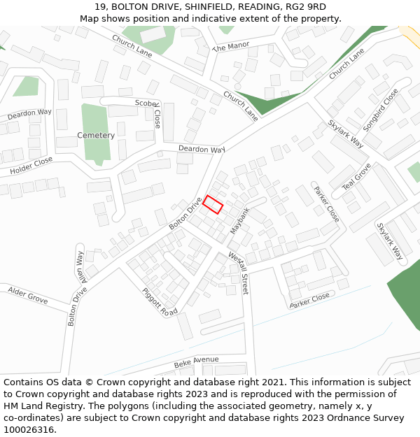 19, BOLTON DRIVE, SHINFIELD, READING, RG2 9RD: Location map and indicative extent of plot