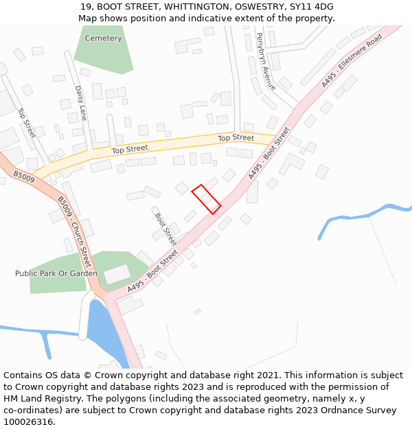 19, BOOT STREET, WHITTINGTON, OSWESTRY, SY11 4DG: Location map and indicative extent of plot