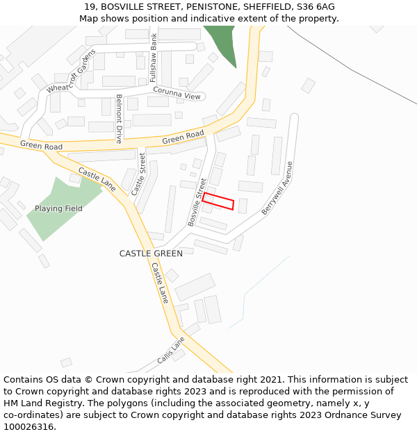 19, BOSVILLE STREET, PENISTONE, SHEFFIELD, S36 6AG: Location map and indicative extent of plot