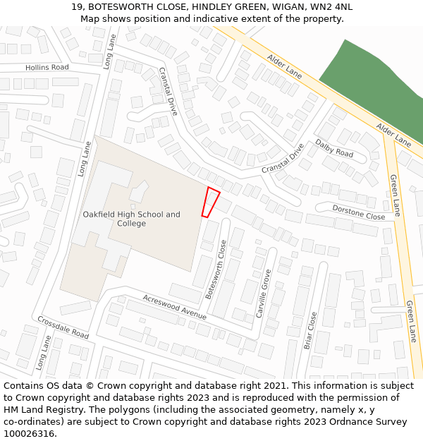 19, BOTESWORTH CLOSE, HINDLEY GREEN, WIGAN, WN2 4NL: Location map and indicative extent of plot