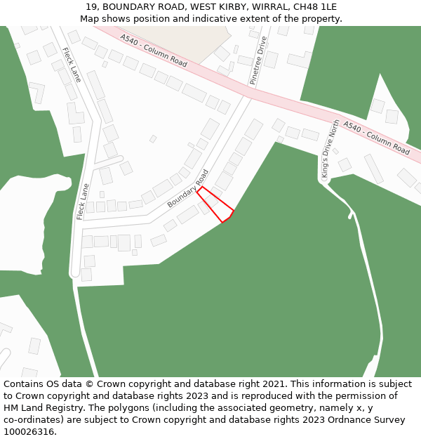 19, BOUNDARY ROAD, WEST KIRBY, WIRRAL, CH48 1LE: Location map and indicative extent of plot