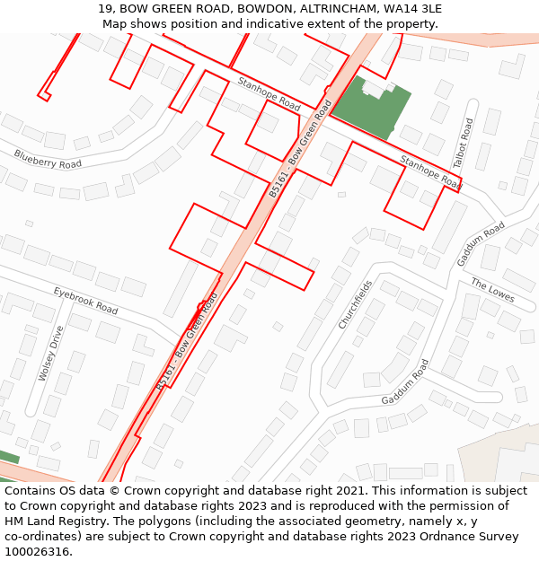 19, BOW GREEN ROAD, BOWDON, ALTRINCHAM, WA14 3LE: Location map and indicative extent of plot