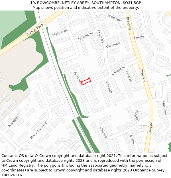 19, BOWCOMBE, NETLEY ABBEY, SOUTHAMPTON, SO31 5GP: Location map and indicative extent of plot