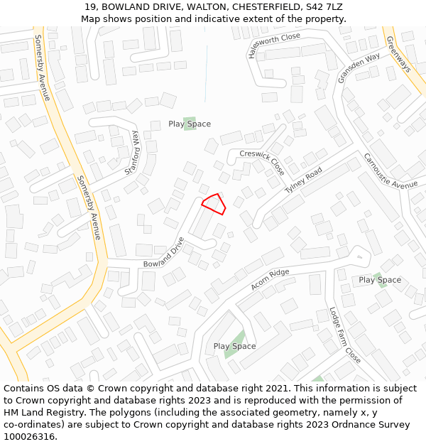 19, BOWLAND DRIVE, WALTON, CHESTERFIELD, S42 7LZ: Location map and indicative extent of plot