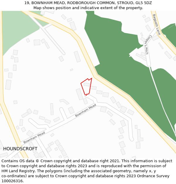 19, BOWNHAM MEAD, RODBOROUGH COMMON, STROUD, GL5 5DZ: Location map and indicative extent of plot