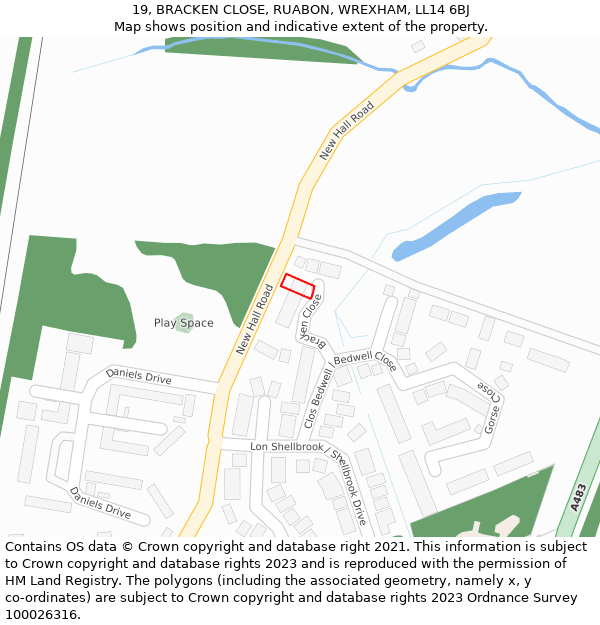 19, BRACKEN CLOSE, RUABON, WREXHAM, LL14 6BJ: Location map and indicative extent of plot