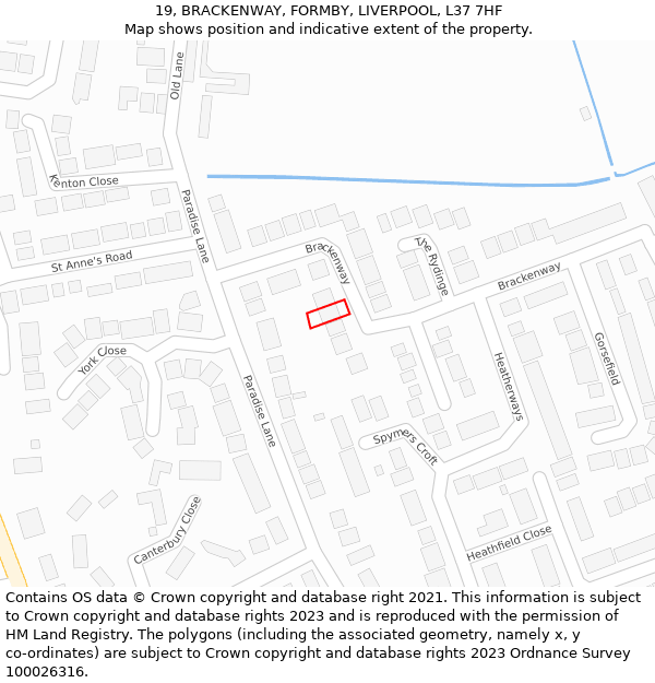 19, BRACKENWAY, FORMBY, LIVERPOOL, L37 7HF: Location map and indicative extent of plot