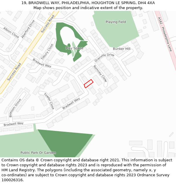 19, BRADWELL WAY, PHILADELPHIA, HOUGHTON LE SPRING, DH4 4XA: Location map and indicative extent of plot