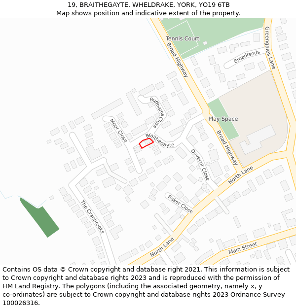 19, BRAITHEGAYTE, WHELDRAKE, YORK, YO19 6TB: Location map and indicative extent of plot