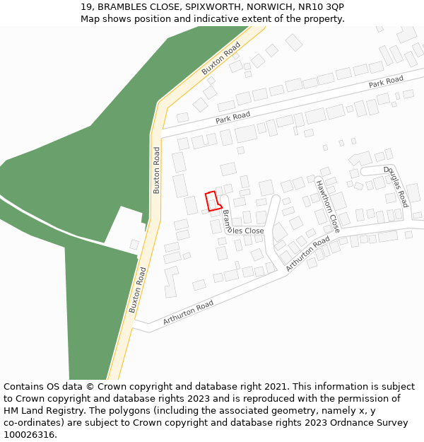 19, BRAMBLES CLOSE, SPIXWORTH, NORWICH, NR10 3QP: Location map and indicative extent of plot